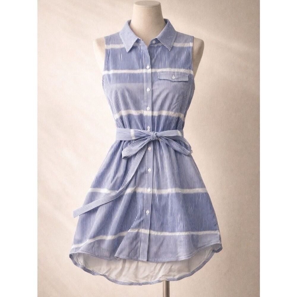 The Impeccable Pig Button-Down Sleeveless Dress - Blue & White - M - Picture 2 of 7